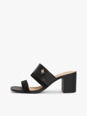 mules de piel con tacón ancho negro de mujeres tommy hilfiger