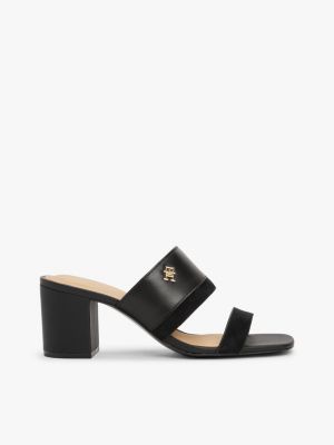 black leather block heel mules for women tommy hilfiger