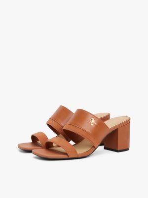 brown leather block heel mules for women tommy hilfiger