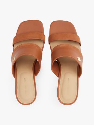 brown leather block heel mules for women tommy hilfiger