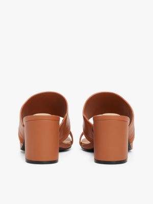 mules en cuir à talon carré marron pour femmes tommy hilfiger