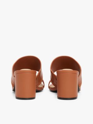 brown leather block heel mules for women tommy hilfiger