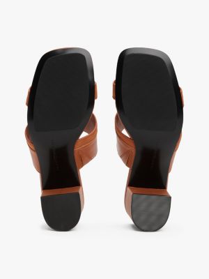 mules en cuir à talon carré marron pour femmes tommy hilfiger