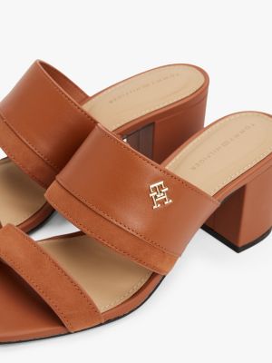 brown leather block heel mules for women tommy hilfiger