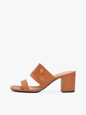 brown leather block heel mules for women tommy hilfiger