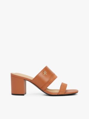 brown leather block heel mules for women tommy hilfiger