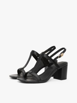 black leather block heel sandals for women tommy hilfiger