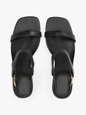 black leather block heel sandals for women tommy hilfiger