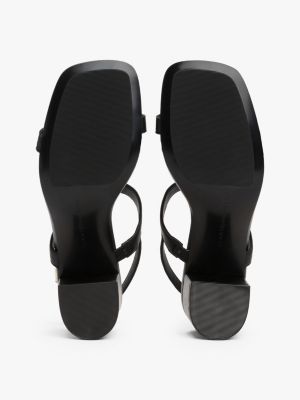 black leather block heel sandals for women tommy hilfiger