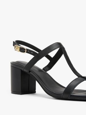 black leather block heel sandals for women tommy hilfiger