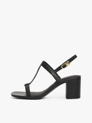 black leather block heel sandals for women tommy hilfiger