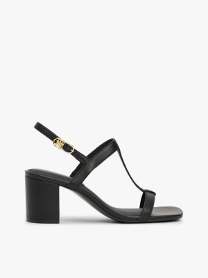 black leather block heel sandals for women tommy hilfiger