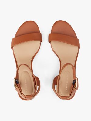 sandales compensées en cuir talon espadrille marron pour femmes tommy hilfiger