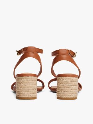 braun absatz-sandale aus leder im espadrille-stil für damen - tommy hilfiger