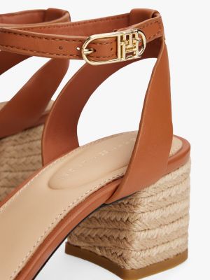 braun absatz-sandale aus leder im espadrille-stil für damen - tommy hilfiger