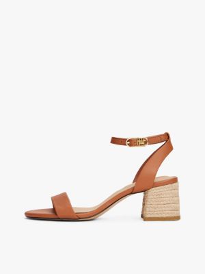 brown leather espadrille heel sandals for women tommy hilfiger