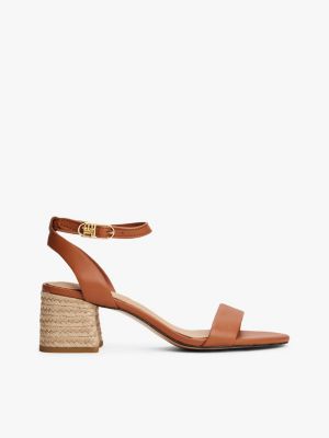 brown leren sandaal met espadrillehak voor dames - tommy hilfiger