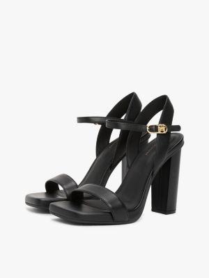 black plaque buckle leather high heels for women tommy hilfiger