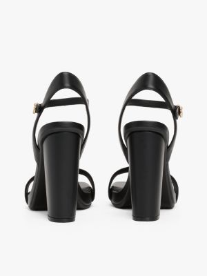 schwarz leder-high-heel mit emblem-schnalle für damen - tommy hilfiger