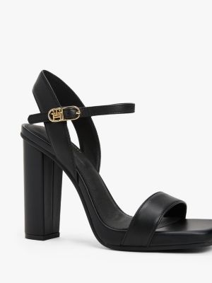 black plaque buckle leather high heels for women tommy hilfiger