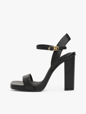 black plaque buckle leather high heels for women tommy hilfiger