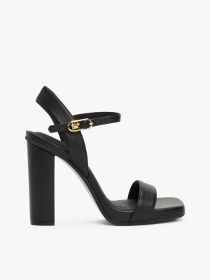 black leren pump met gesp en metalen th-monogram voor dames - tommy hilfiger