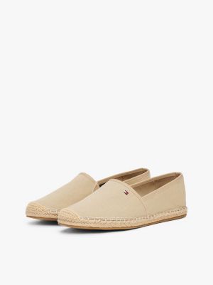 beige canvas espadrille met geborduurde vlag voor dames - tommy hilfiger