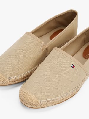 beige canvas espadrille met geborduurde vlag voor dames - tommy hilfiger