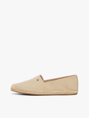 beige canvas espadrille met geborduurde vlag voor dames - tommy hilfiger