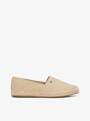 espadrillas in tela con bandierina ricamata beige da donne tommy hilfiger