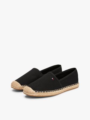 zwart canvas espadrille met geborduurde vlag voor dames - tommy hilfiger