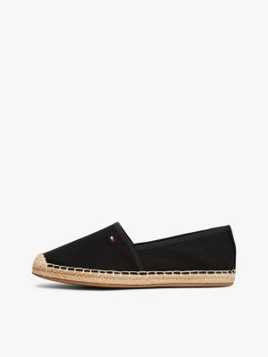 alpargatas de lona con logo bordado negro de mujeres tommy hilfiger