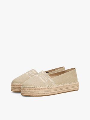 espadrilles compensées en denim beige pour femmes tommy hilfiger