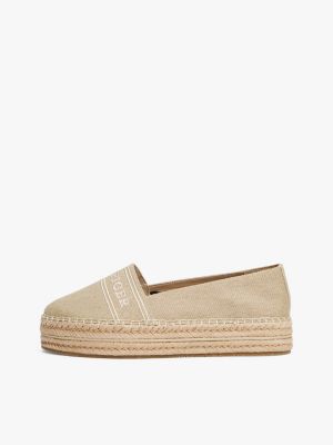 beige plateau-espadrille aus denim für damen - tommy hilfiger