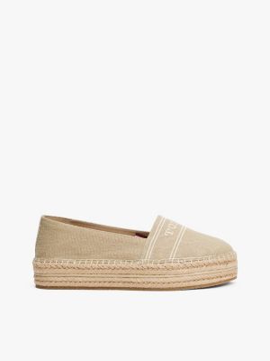 beige denimowe espadryle na platformie dla kobiety - tommy hilfiger