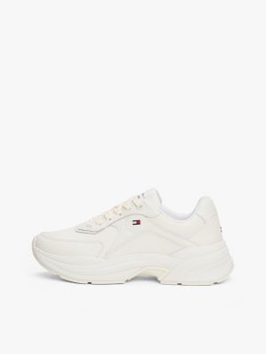 beige chunky leren sneaker voor dames - tommy hilfiger