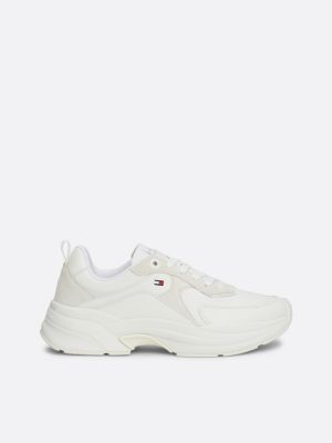 white chunky sole leather trainers for women tommy hilfiger