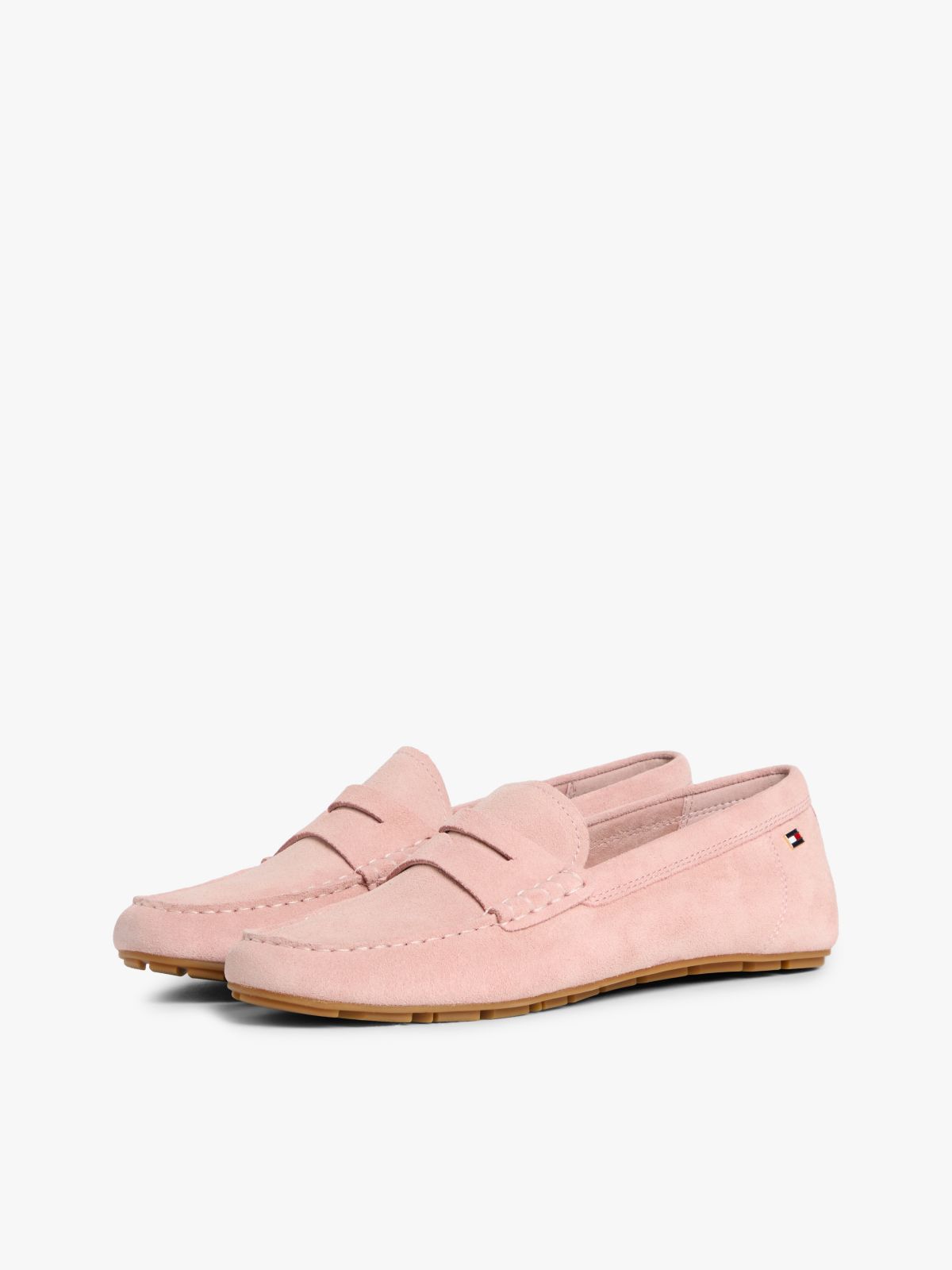 Suede Enamel Flag Driver Shoes — Pink