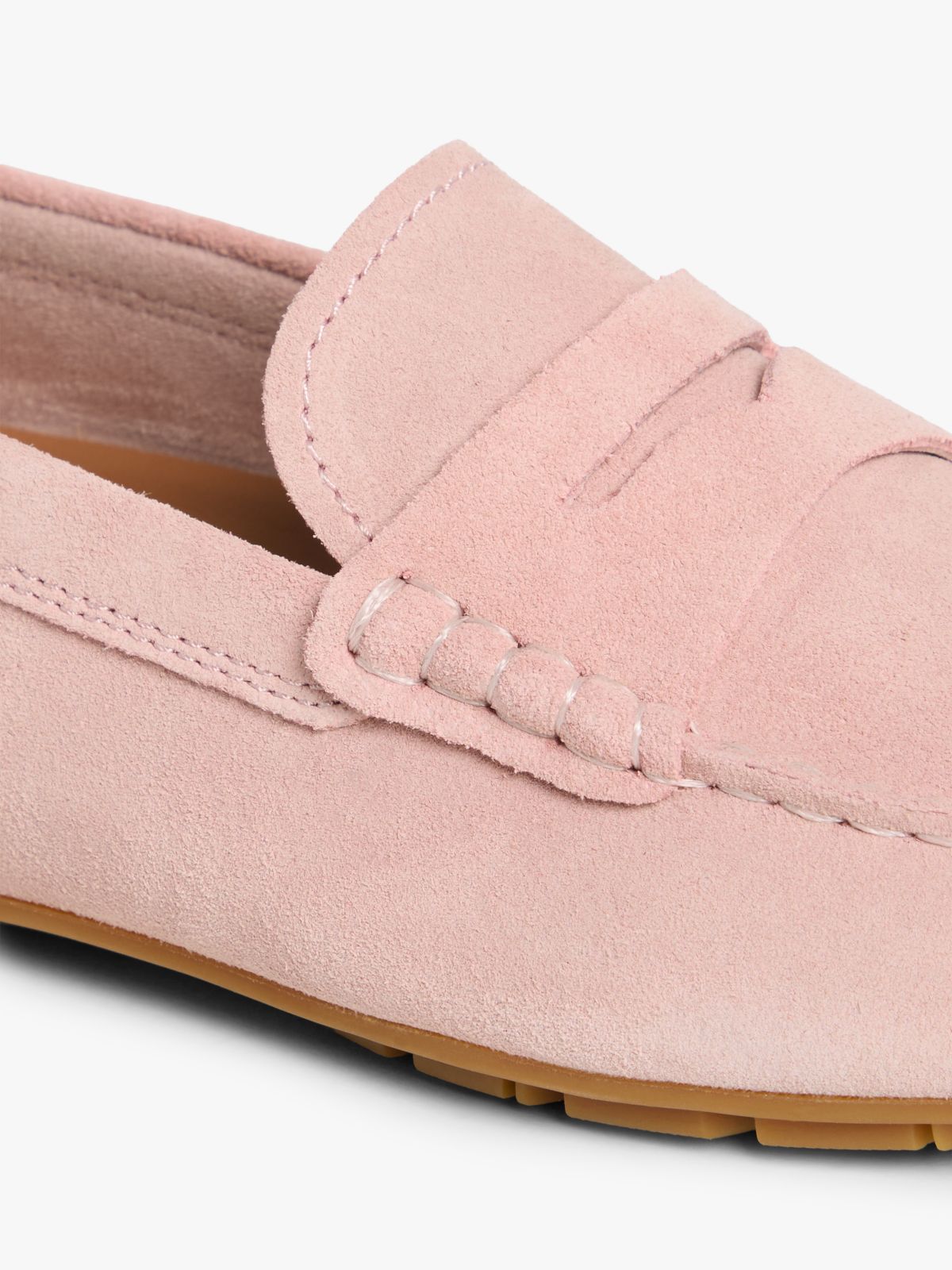 Suede Enamel Flag Driver Shoes — Pink