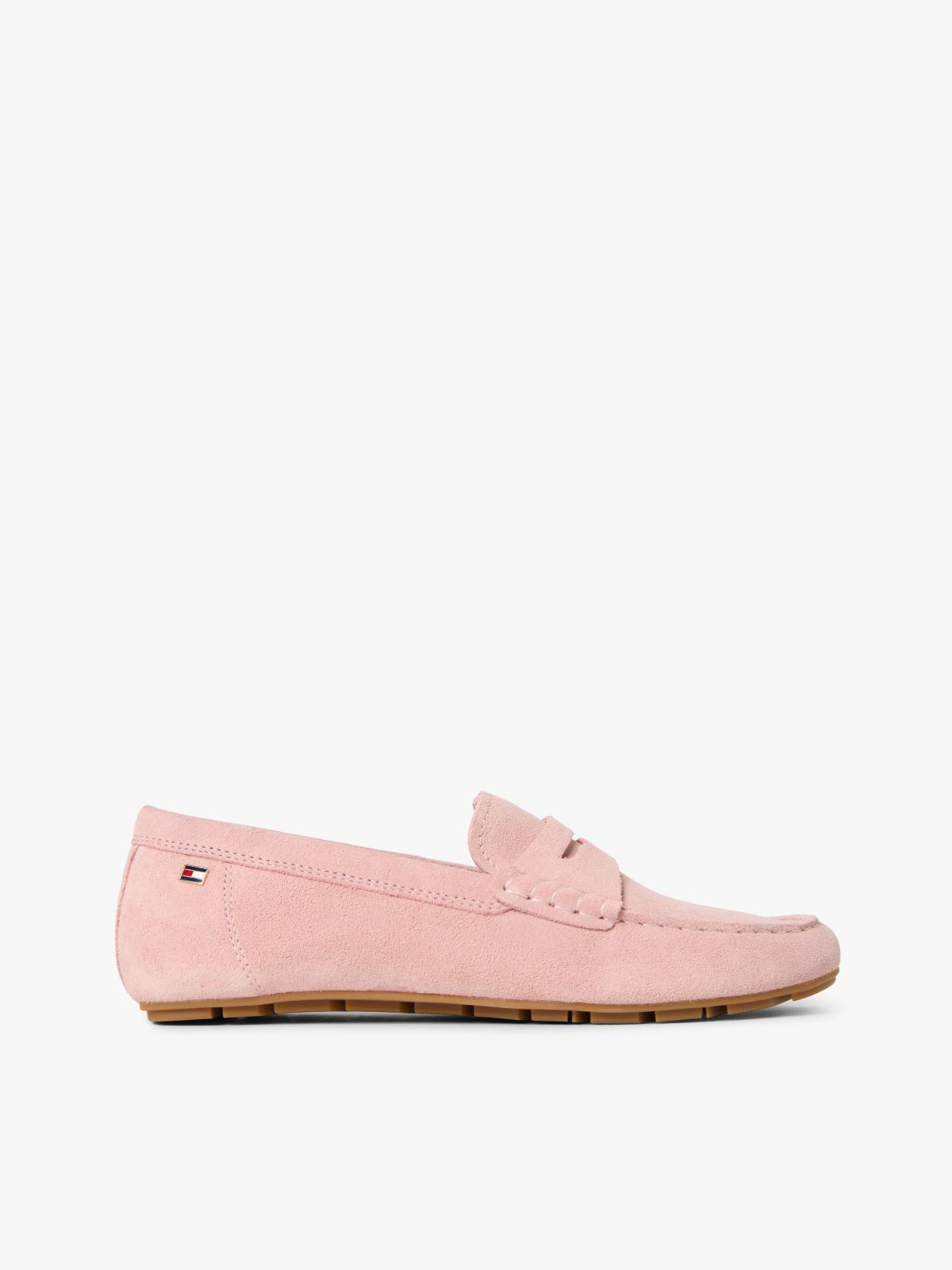 Suede Enamel Flag Driver Shoes — Pink