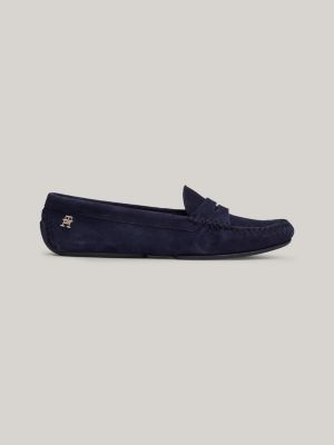 TH Monogram Plaque Leather Loafers Blue Tommy Hilfiger