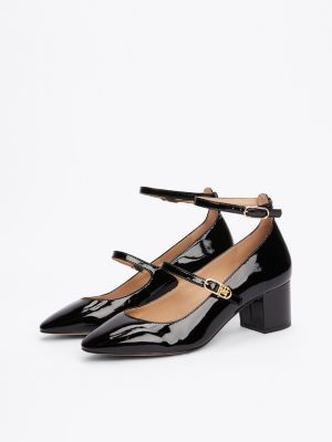 black double strap patent leather heels for women tommy hilfiger