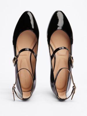 black double strap patent leather heels for women tommy hilfiger