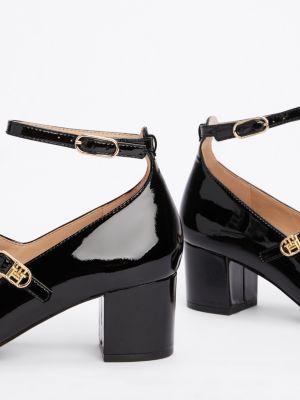 black double strap patent leather heels for women tommy hilfiger