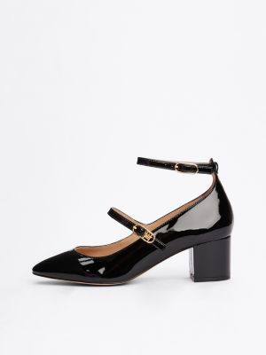 black double strap patent leather heels for women tommy hilfiger