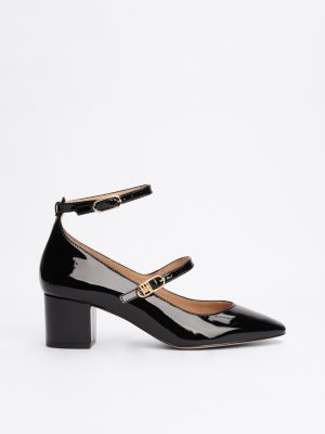 black double strap patent leather heels for women tommy hilfiger