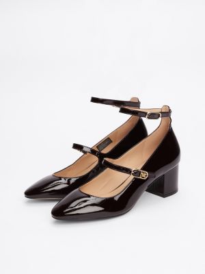 brown double strap patent leather heels for women tommy hilfiger