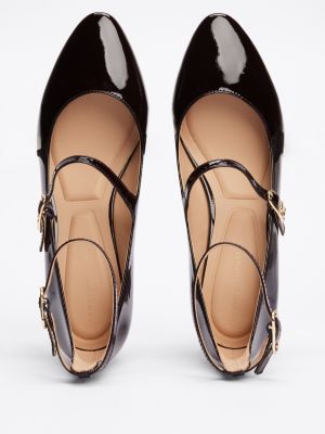 brown double strap patent leather heels for women tommy hilfiger