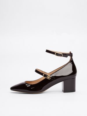 brown double strap patent leather heels for women tommy hilfiger