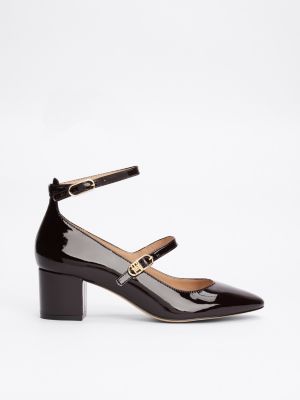 brown double strap patent leather heels for women tommy hilfiger